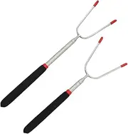 Abaodam 2Pcs Telescopic Shaped Barbecue Forks Roasting Skewers with Scald Long Handle for Outdoor Grilling BBQ Parties Family Gatherings