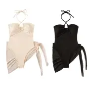 Sexy Cut out 2 Pieces Swimsuit with Cover Up Solid Bathing Suit for Women