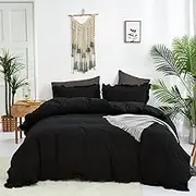 CLOTHKNOW Black Ruffles Queen Comforter Set 3Pcs Farmhouse Bedding Comforter Sets Shabby Chic Boho Comforter Black Comforter Queen with 2 x Pillowcases