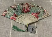 Hand Held Folding Fabric Floral Fan New