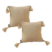 SOGA 2X 50CM Light Brown Pillow with Tassel Accents Rizzy Transitional Cover Throw Pillow
