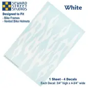Set of 4 White Flame Bike Decals, Retro Fire Bicycle Helmet Stickers Kit #876