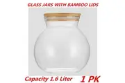 1 x Glass Jar Food Storage Bottles Sealed Cans Bamboo Lid Air Tight Container 1.6L