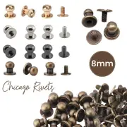 50pcs Solid Brass Ball Head Stud Bag Wallet Belt Chicago Screw Back Rivet Stud