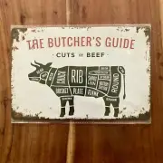 Tin Sign Metal Man Cave The Butcher's Guide Cuts of Beef BBQ Barbeque Kitchen