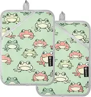 Pot Holder for Kitchen Heat Resistant Cute Cartoon Frogs Light Green Cute Potholder with Pocket Hot Pad Holders for Kitchen Oven Mitts 2 Pack