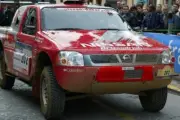 Colin McRae (GBR) Tina Thorner (SWE) Nissan at the finish of stage 2 Old Photo