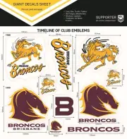 620541 BRISBANE BRONCOS NRL TIMELINE OF CLUB EMBLEMS GIANT DECALS STICKER SHEET
