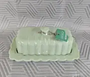 Pioneer Woman Jadeite Butter Dish Green Glass Scalloped Edge NEW