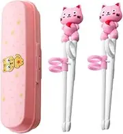 2Pair Cartoon Training Chopsticks,Kids Training Chopsticks Cute Cartoon Plastic Learning Chopsticks with Ring Sleeves for Baby