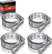1PZ BCQ-U8S 4 Pcs 3" Inch V- Band Clamp Kit with Male/Female Exhaust Pipe SS304 Stainless Steel Replacement for Exhaust Downpipe