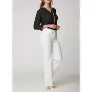 NYDJ Curves 360 Bootcut Linen Blend Mid Rise Pants White Career Casual Sz 14 NWT