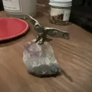 Amethyst Lavender Crystal Cluster Geode with Eagle Figure on Top Paper Weight
