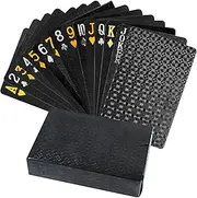 Black Gold Foil Poker Cards - Magic Playing Cards Deck, Plastic Waterproof Diamond Cards for Family Games (Black)