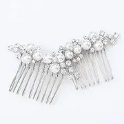 Wedding Pearl Hair Comb Bride Crystal Headpiece Bridal Rhinestone Hair Clip Hair Accessories for Women (Set of 2） (Silver)