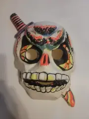 Vintage Ben Cooper Skeleton Skull Knife in Head NEON Mask With Tag Safety