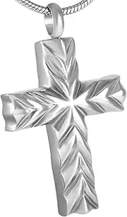 DOTUIARG Steel Stainless Steel Cross Remembrance Cremation Urn Pendant Necklace Memorial Jewelry with Funnel & 20" Chain