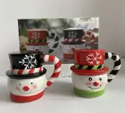 NEW~Kirklands Christmasland~CUTE Ceramic SNOWMEN Salt And Pepper Shakers Set~NIB