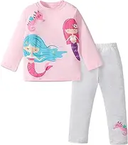 [TCWWBB] Girls Kids Outfits Clothes Set Toddler Cute Unicorn Bunny Bowknot Birthday Print long Sleeve Cotton Shirt jumper Dresses Tops Leggings Trousers Pants 2 Piece Clothing Set Age 1-7 Years Old