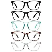 5Pcs Rectangular Reading Glasses for Men and Women w/ 0.0 Magnification Strength