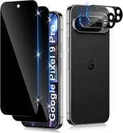 [2+2 Pack] 2 PCS PRIVACY Front Tempered Glass Screen Protector with 2 PCS Camera Lens Protector For Google Pixel 9 Pro
