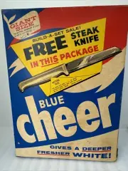 Vintage 1950s Cheer Blue Magic Whitener 3.5lbs Box NEW Free Steak Knife Inside!