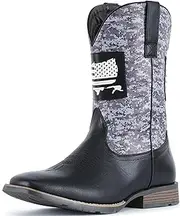 [IUV] Cowboy Boots For Men Square Toe Western Boot Durable Classic Fashionable Embroidered Pull On Slip Resistant Boots, Black, 7
