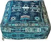 Mandala Life ART Blue Moroccan Pouf Cover - Floor Pillow Cushion for Boho Chic and Bohemian Décor - 24x8 inches - Cotton - Insert not Included