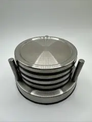 Vintage Royal Prestige Stainless Steel Coaster Set with Holder, Modern Design