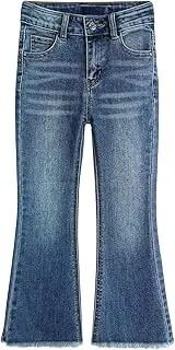 [Kidscool Space] Girls Jeans, Split Hem with RAL Edges Elastic Waistband Inside High Stretch Denim Flared Pants