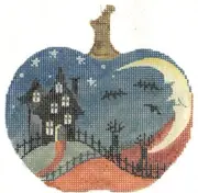 Needlepoint Handpainted Kelly Clark House on Hill Silhouette Pumpkin