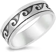 [Sac Silver] Eternity Wave Surf Fashion Polished Ring New 925 Sterling Silver Band Sizes 7-13