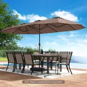 Costway4.7 m Extra-Large Patio Umbrella with LED Solar Lights for Backyard-Coffee