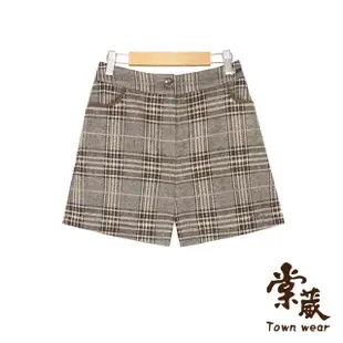 【TOWN’WEAR 棠葳】休閒格紋毛呢口袋短褲(女下身/女下著/英倫風/鑽飾)