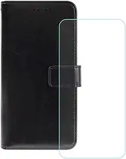 LCEHTOGYE Cover for Samsung Galaxy A15 + HD Tempered Glass,Shell PU BracketBumper Protective Back Case - Anti-Scratch Screen Protector for Samsung Galaxy A15-YSFXK - Black