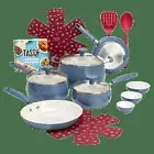 Tasty Clean Ceramic 16-Piece Non-Stick Aluminum Cookware Set Slate Blue