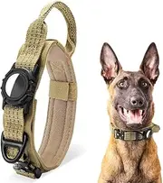 SlowTon Tactical Dog Collar with AirTag Holder, Adjustable Nylon Dog Collar with Metal Buckle and Control Handle, Military Thick Dog Collar for Medium Large Dogs