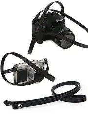 Whole leather camera neck shoulder strap - Black - Film DSLR RF Leica Digi Cute