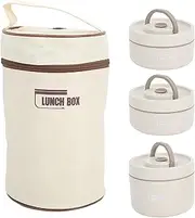 Thermal B ENTO Box Aldult Lunch Box, Portable Insulated Lunch Container with Thermal Bag, Leakproof Stainless Steel Food Container, Stackable Therma Food Jar for Work Picnic (3Pcs 48oz)