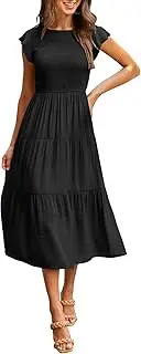[MEROKEETY] Women's Flutter Short Sleeve Smocked Midi Dress Summer Casual Tiered A-Line Dress