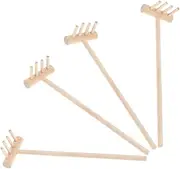 ifundom 4pcs Mini Wood Rake Sand Rake Sandbox Rake Miniature Garden Tools Table Mini Rakes Sandbox Miniature Rakes Mini Rake Crafts Garden Sand Tools Mini Sand Table Rake Khaki