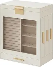 SONGMICS JBC162W01 Jewellery Box 5 Tier Jewellery Box Glass Window Side Drawers Large Mirror Jewellery Storage 15.5 x 26.1 x 32 cm Cloud White Metallic Gold