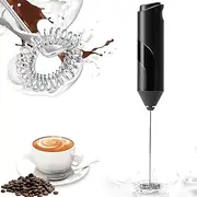 TonJin Milk Frother Wand for Coffee, New Upgraded Battery Powered (Not Included) Electric Handheld Drink Mixer for Matcha, Latte, Cappuccino, Frappe, Chocolate,304 Stainless Steel Whisk Black