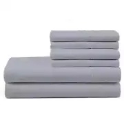 6-PC KING Microfiber Gray / Grey Sheet Set 1 Fitted & Flat & 4 Pillow Cases