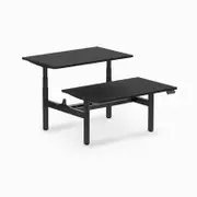 Desky Back to Back Black Melamine Sit to Stand Desk 1200x750mm Matte Black Round Height Adjustable Leg