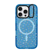 iPhone 16 Pro Impact Ring Stand Case MagSafe Compatible Girly Gold Dots by Nature Magick - Shimmery Gold Glitter Polka Dot + Clear