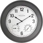 PresenTime & Co 19.6 inch in/Outdoor Gray Stone Clock with Thermometer & Hygrometer, Faux Stone/Slate Finish, Terrazzo/Slate Style, Gray Color