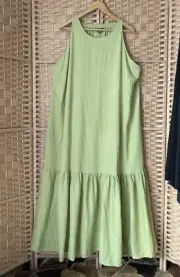 BNWT AUTOGRAPH Green Linen Blend CUT AWAY MIDI DRESS 22