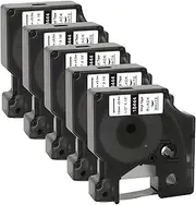 TITBIT Compatible Industrial Label Tape Replacement for DYMO Rhino 18444 Permanent Vinyl Label Tape 12mm(1/2 Inch) x 18 feet Black on White for DYMO Rhino 4200 5200 5000 6000 6500 Label Maker,5 Pack