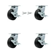 5 Inch Polyolefin Caster Set with Ball Bearings 4 Brake 2 Swivel Lock SCC
